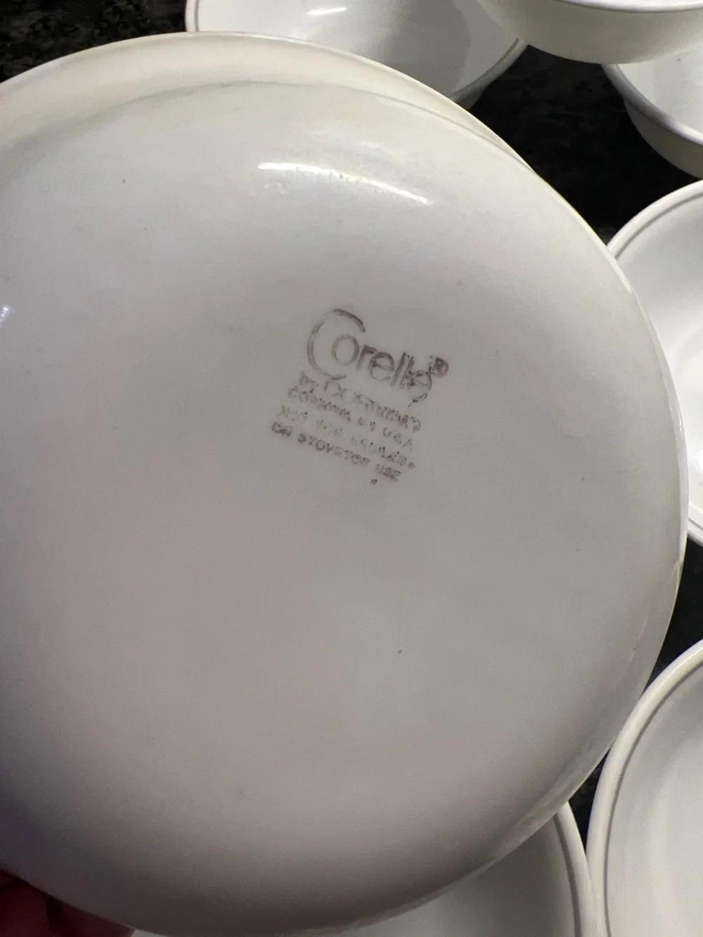 Corelle Vintage White Cereal Bowls with gray stripe – Set of 6
